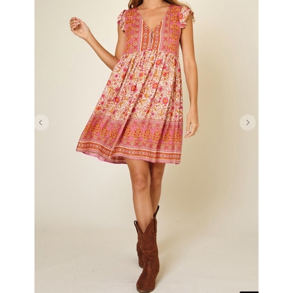 Sleeveless Floral Print Mix Boho Dress - Picture 6 of 8